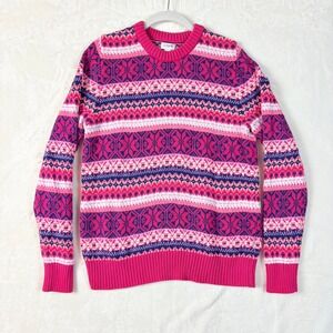 J.Crew Sweater Women Sz Med Fair Isle Crewneck Pink Purple White Cotton Blend